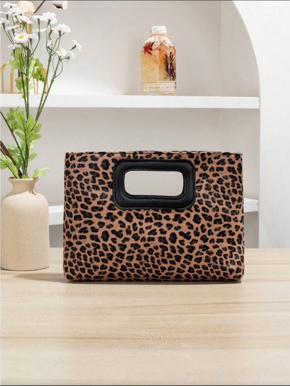 Leopard Print Rust Brown Handheld Clutch